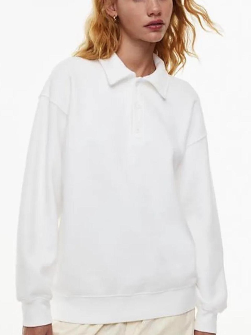 Aritzia TNA White Boyfriend Cozy Fleece Polo sweatshirt
